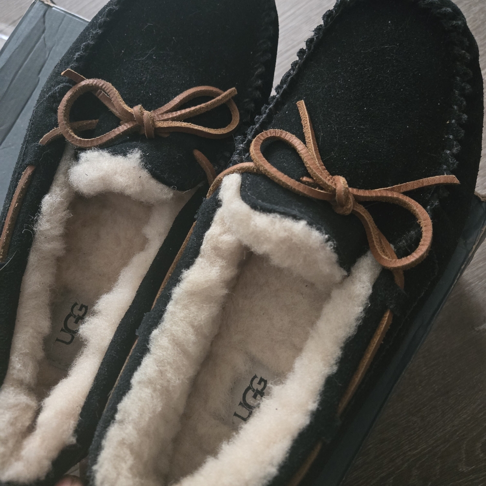 UGG Black Moccasin Slippers with Brown Laces